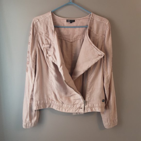 DiDi Women's 100% Linen Embroidered Moto Blazer Blush Beige Size Large - Picture 6 of 14